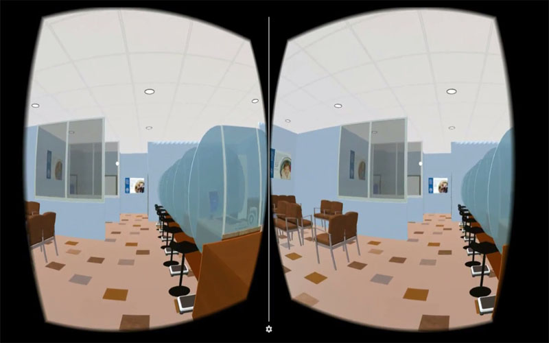Stereoscopic VR view of a clinical training environment